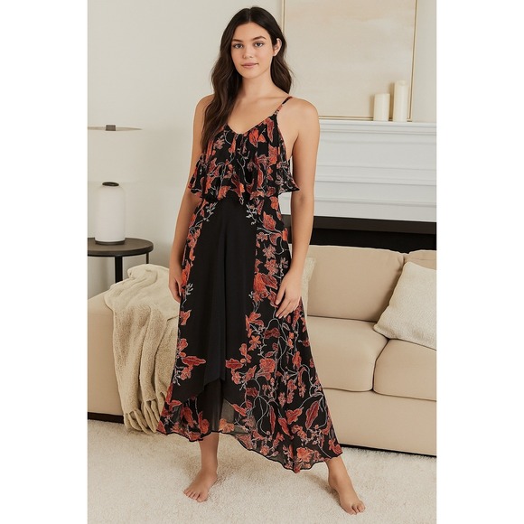Free‎ People Floral Maxi Slip Dress • XS • Intimately Red Black Spaghetti Strap - Picture 1 of 14